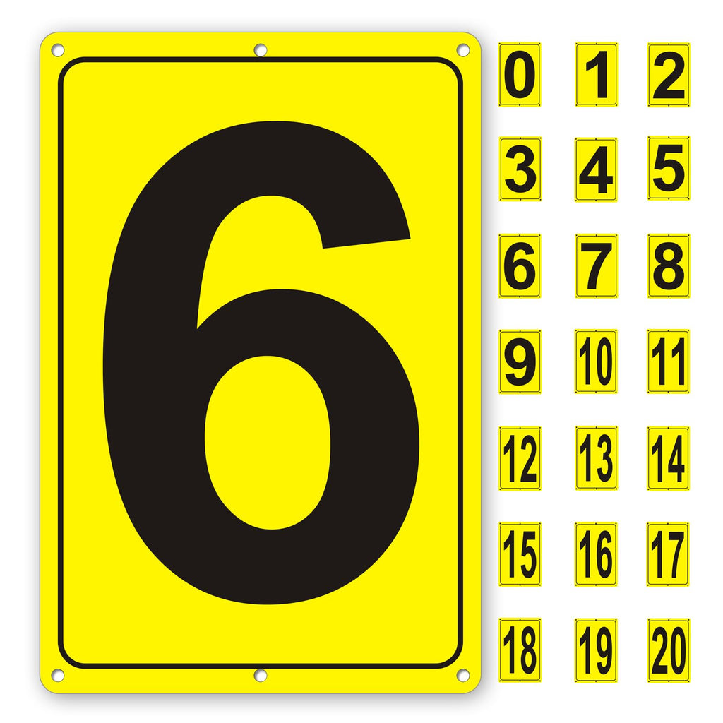 Number Sign 6 for Tennis Court, Numbered Sign for Parking Lots and Public Spaces, 12x8 inches Weatherproof and Easy to Install Metal Signs 12" x 8" YELLOW Numbered Sign 6