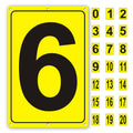 Number Sign 6 for Tennis Court, Numbered Sign for Parking Lots and Public Spaces, 12x8 inches Weatherproof and Easy to Install Metal Signs 12" x 8" YELLOW Numbered Sign 6