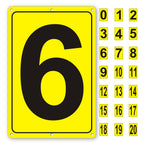 Number Sign 6 for Tennis Court, Numbered Sign for Parking Lots and Public Spaces, 12x8 inches Weatherproof and Easy to Install Metal Signs 12" x 8" YELLOW Numbered Sign 6