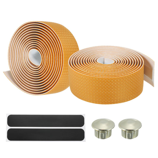 PATIKIL Bike Handlebar Tape, 2 Pack EVA Carbon Handle Grip Wraps Non-Slip Bicycle Bar Tape with Black End Plugs for Racing Bicycles, Yellow