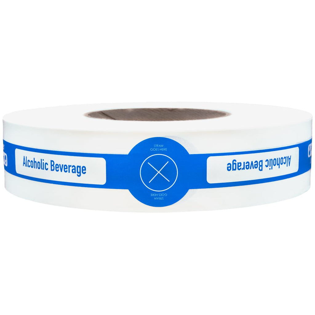 Alcohol To Go drink and straw tamper-evident proof seals, 0.625x10 inch food safety labels, roll of 500, case of 5 rolls.