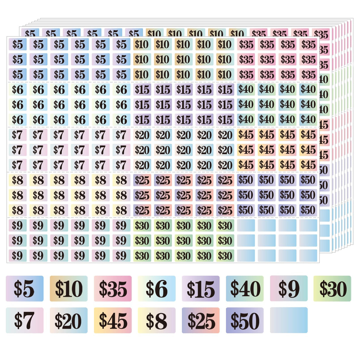 Starboling Garage Sale Stickers, 4050 Pcs 1/2" X 3/4" Yard Sale Price Labels, Rectangle Preprinted Price Labels for Flea Market Gradient Rectangle Big Price 1/2" X 3/4"