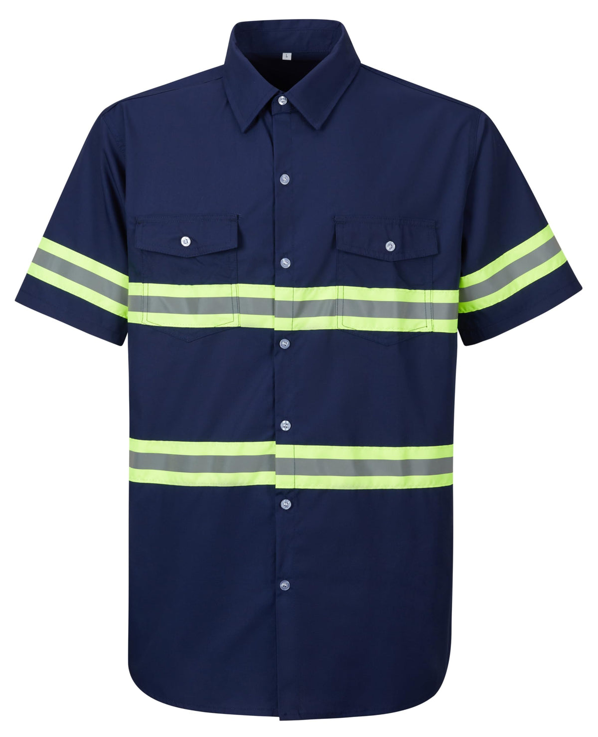 Ousafeve Class 3 Hi Vis Button Up Safety Work Shirts for Men Reflective Medium Navy_short