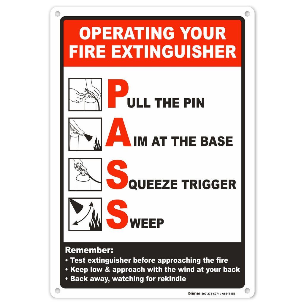 Brimar Operating Your Fire Extinguisher Sign, 7 X 10" Rust-Free Aluminum