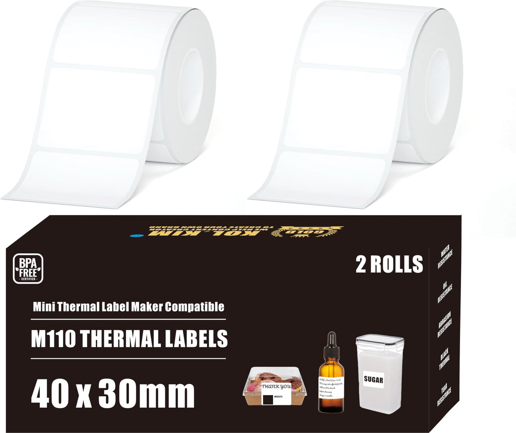 M110 Thermal Labels, 1.57''x1.18'' Compatible for Phomemo Printer M110 M220 M200 M120 M221 Labels Print Master Refill for NADA Print N20 Label Refill Clabel 221B 40x30mm 2 Rolls White 40x30mm White 2 Rolls