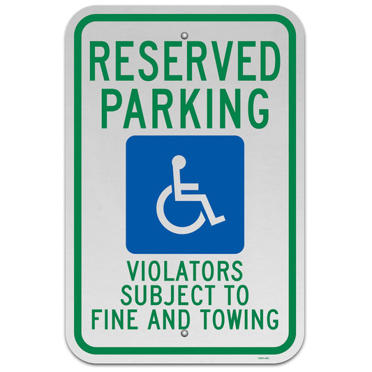Brimar - 12" x 18" - Texas Reserved Parking Sign - Reserved Parking Violators Subject To Fine and Towing - .063″ Engineering Grade Reflective Aluminum - Bold Text and Symbol - Easy Installation 12x18" with Fine