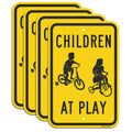 Slow Children at Play Signs 4 Pack, Slow Down Kids Playing Signature 18”x12” Rust Free .040 Aluminum, Fade Resistant Security Drive Slow Signs Black and Yellow G04