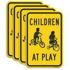 Slow Children at Play Signs 4 Pack, Slow Down Kids Playing Signature 18”x12” Rust Free .040 Aluminum, Fade Resistant Security Drive Slow Signs Black and Yellow G04