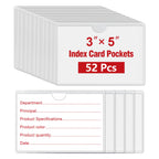 52 Pack Self-Adhesive Index Card Pockets, Clear, Top Load, 3 x 5 Inch 3" x 5"