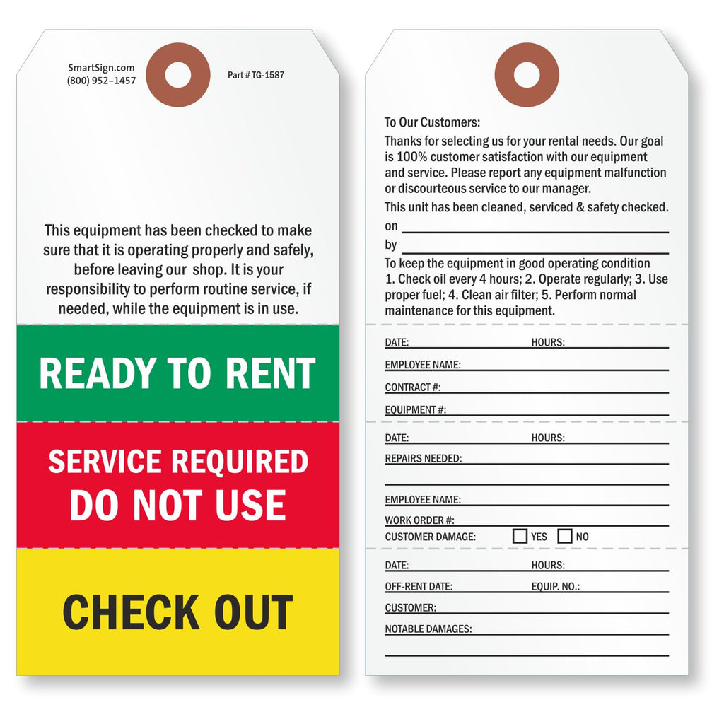 SmartSign "Ready to Rent" Two-Sided Tags with Tear-Off Stubs - Pack of 100 | 6.25" x 3.125" Polylith Plastic, 10 mil