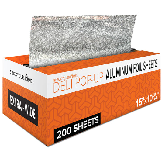 Stock Your Home Aluminum Foil Sheets, 200 Count, 15' Extra Wide Heavy Duty, Pop Up Foil Sheets for Restaurant, Deli, Home Use 15 inches