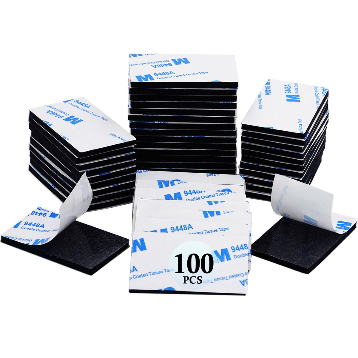 100 Pcs Double Sided Adhesive Pads,Heavy Duty Mounting Tape, 3mm Thickness Pre-Cut Foam Tape,Super-Sticky Black Strong Pads Rectangle Shape Waterproof for Walls Picture, Car, Home, Office 1.97x1.18 100