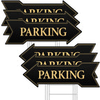 Menkxi 6 Pack Arrow Parking Signs with Stakes, Black Gold Double Sided