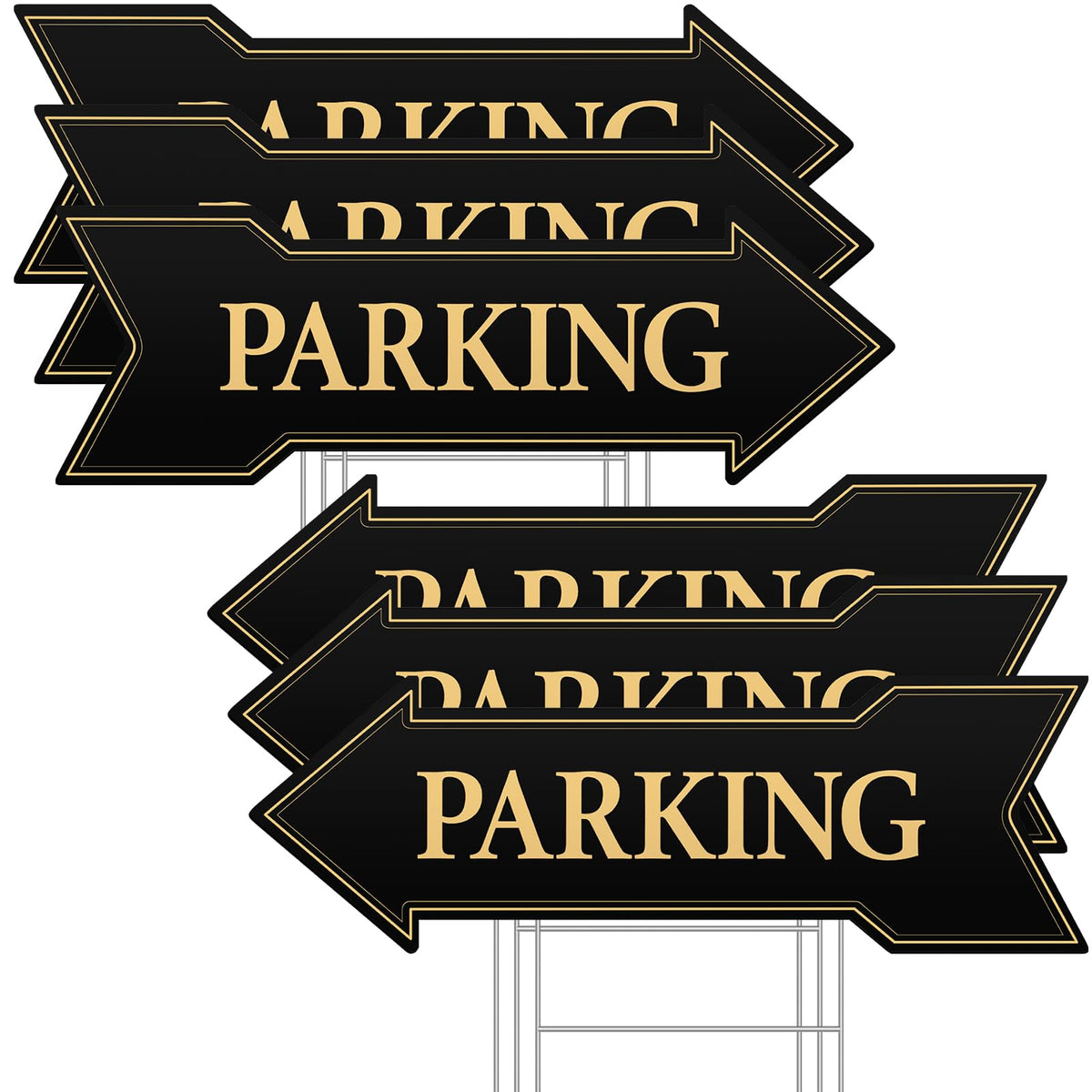 Menkxi 6 Pack Arrow Parking Signs with Stakes, Black Gold Double Sided