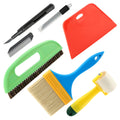 LOQJSS wallpaper smoothing tool kit with 15 pieces including brushes, squeegees, and seam rollers for applying peel and stick wallpaper.