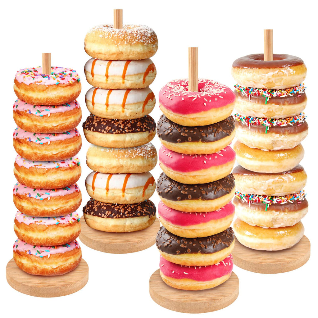 Wooden Donut Stand 4-Pack, Donut Holder Stand for Party, Rustic Bagel Stand