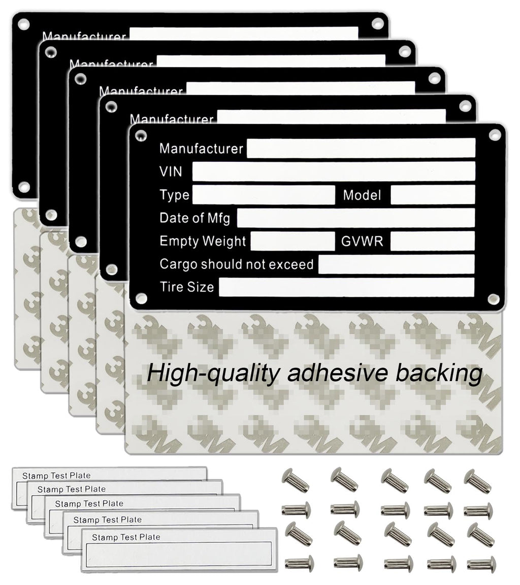 Blank Aluminum Trailer ID Plates, Metal Identification Plate, Serial Number Tag, Equipment Data Plate, Chassis ID Label, Compliance Asset Tag, Industrial Nameplate, DIY Replacement ID Plate Blank, 5 Pcs.