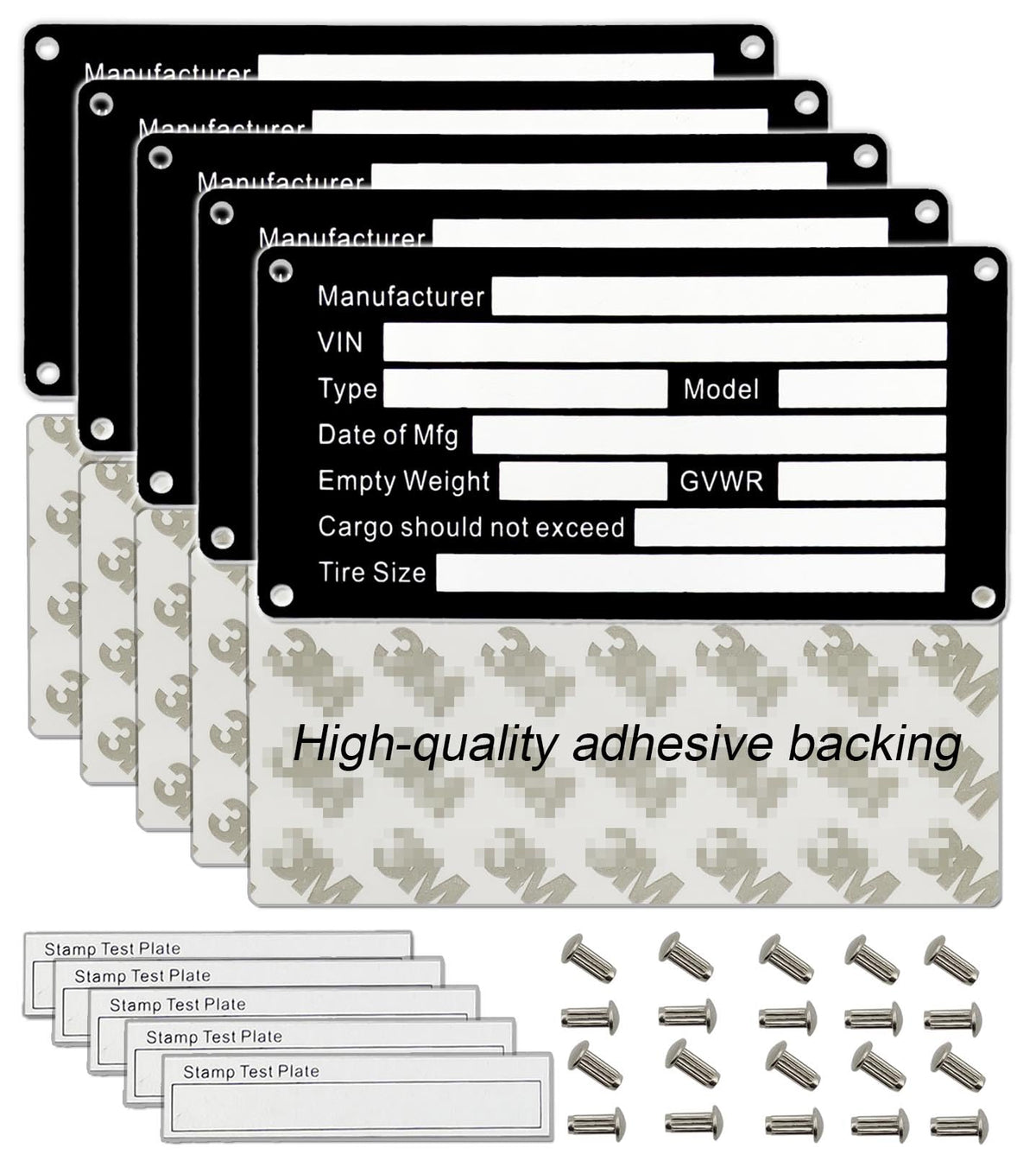 Blank Aluminum Trailer ID Plates, Metal Identification Plate, Serial Number Tag, Equipment Data Plate, Chassis ID Label, Compliance Asset Tag, Industrial Nameplate, DIY Replacement ID Plate Blank, 5 Pcs.