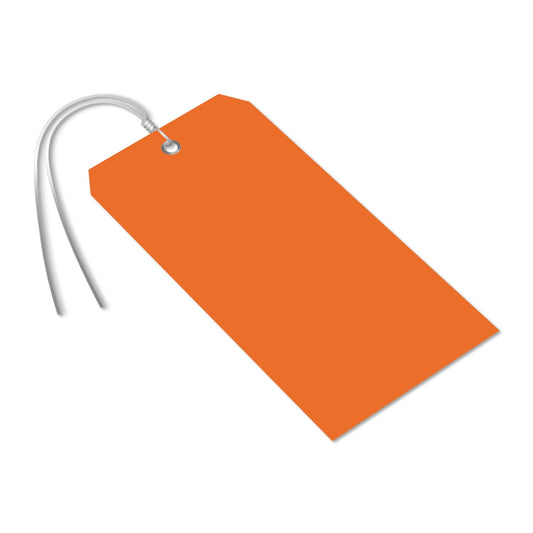 SmartSign (Pack of 100) Orange Plastic Tags with Pre-Attached Wires, 6.25" x 3.125", Size#8, 10 mil Thick Tear-Proof Polylith Plastic Tags with Metal Eyelet, Writable Blank Tags for Shipping, Labeling