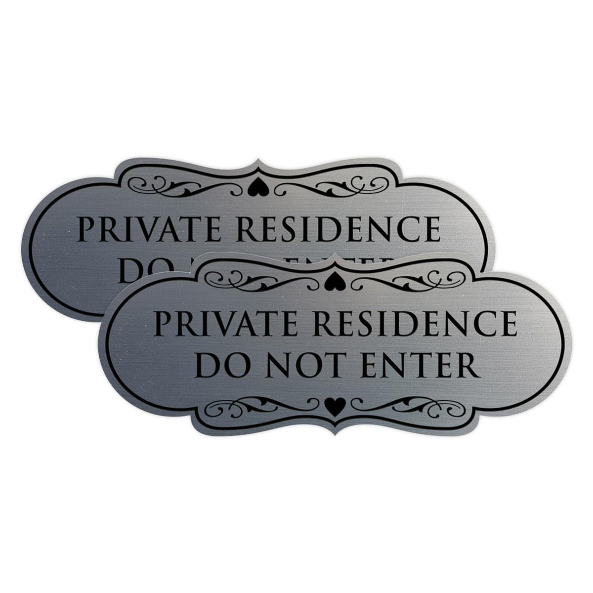 Signs ByLITA Designer Private Residence Do Not Enter - Home Security Sign (Brushed Silver) - Large 2 Pack Brushed Silver Large (3.5" x 9")