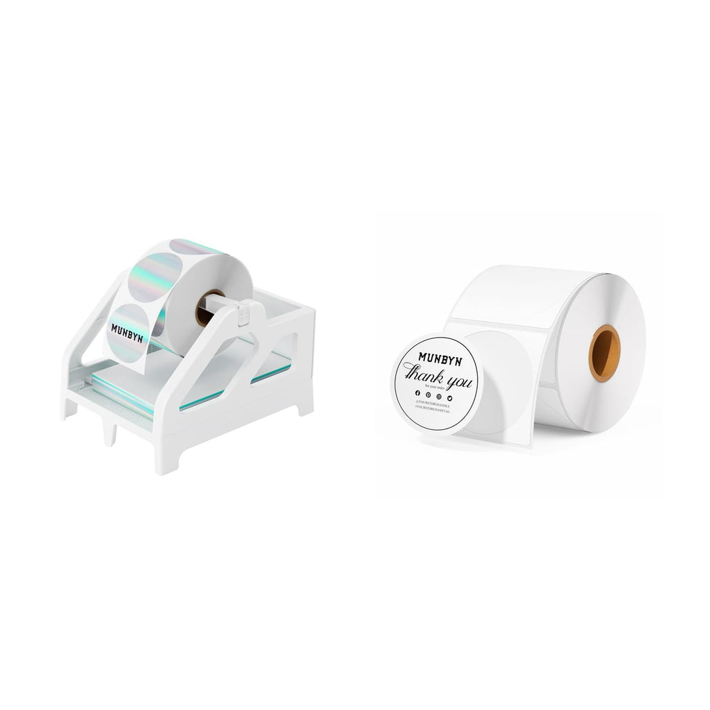 MUNBYN ILH01 Label Holder White+2" Circle Thermal Labels 750 Labels/Roll