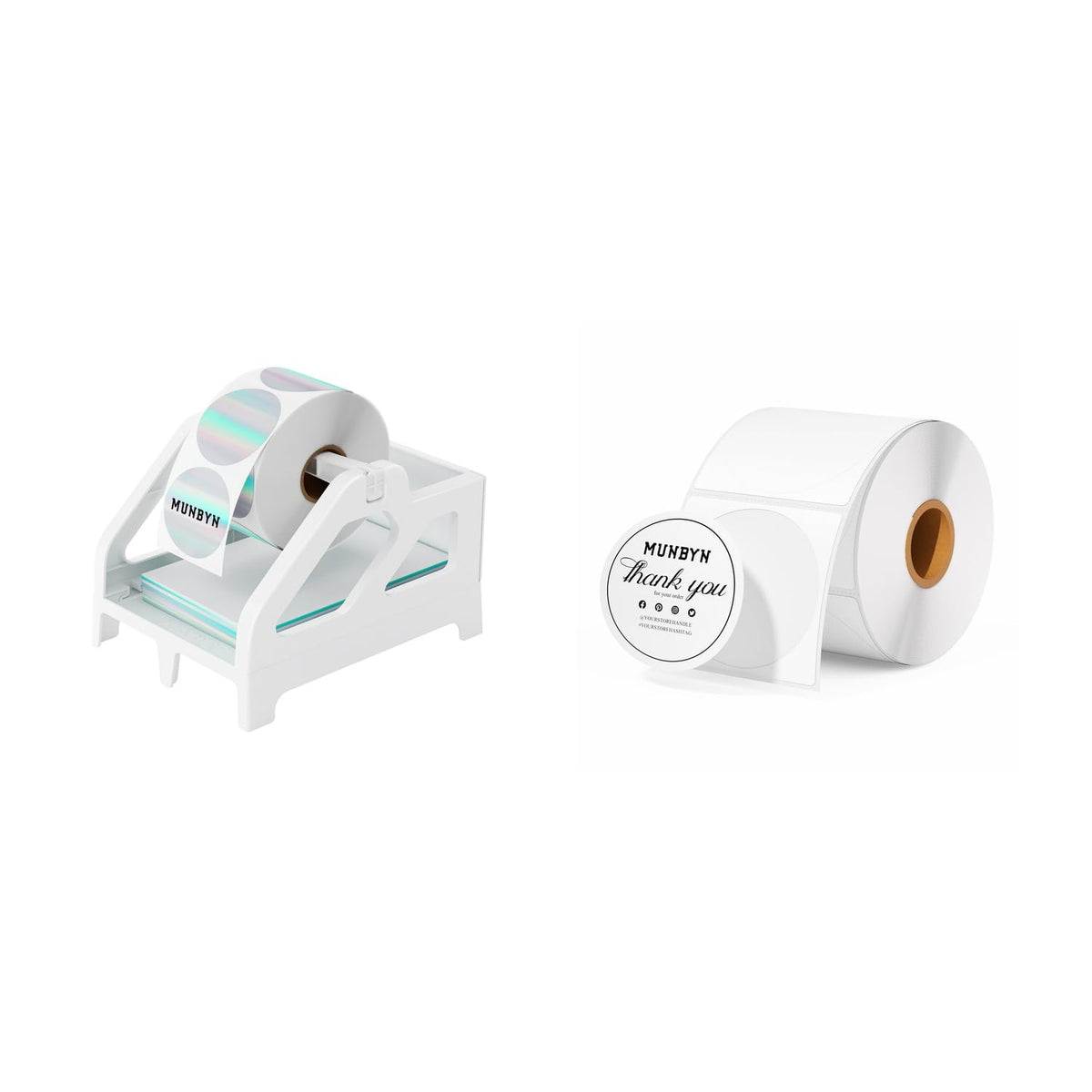 MUNBYN ILH01 Label Holder White+2" Circle Thermal Labels 750 Labels/Roll