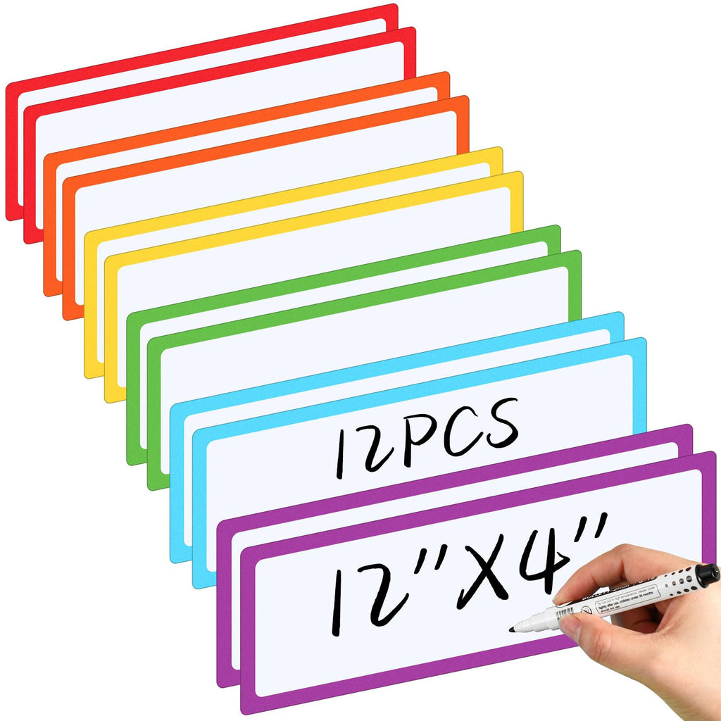 12 Pcs Magnetic Dry Erase Labels, White Background+Border, Style 2
