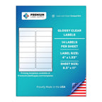 Premium Label Supply Glossy Clear Mailing Labels – 4" x 1.33" – Laser/Inkjet Compatible – (14 per Sheet), 10 Sheets – 140 Total Adhesive Labels 140 Labels