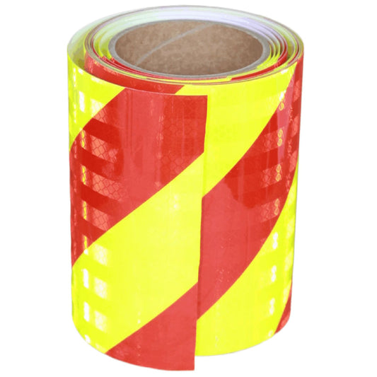 Non Fading Reflective Tape Outdoor Waterproof 6 inch Wide, High Visibility Safety Warning Reflector Sticker Strips (11 feet) 6"X11ft PET Material--Fluorescent Yellow-Red 1