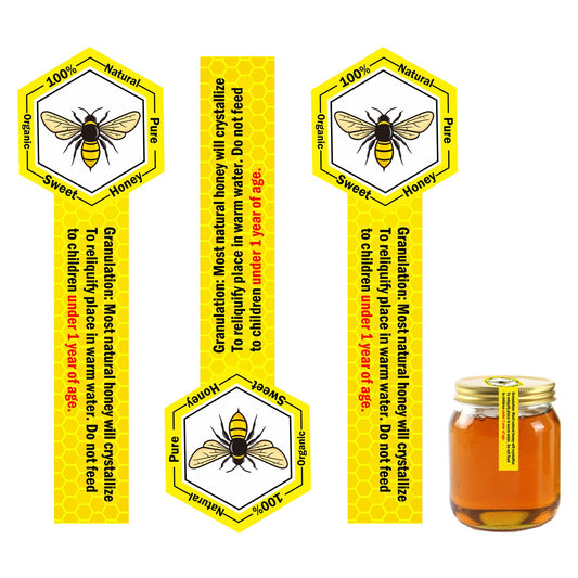SMARSTICKER Tamper Proof Pure Honey Stickers 1.5 x 4 Inches Tamper Evident Seals Labels Honey Label Stickers for Honey Jars Bottle Lid Labels Tamper Proof Honey Labels Pure Honey Labels (Honey Bee) Honey Bee