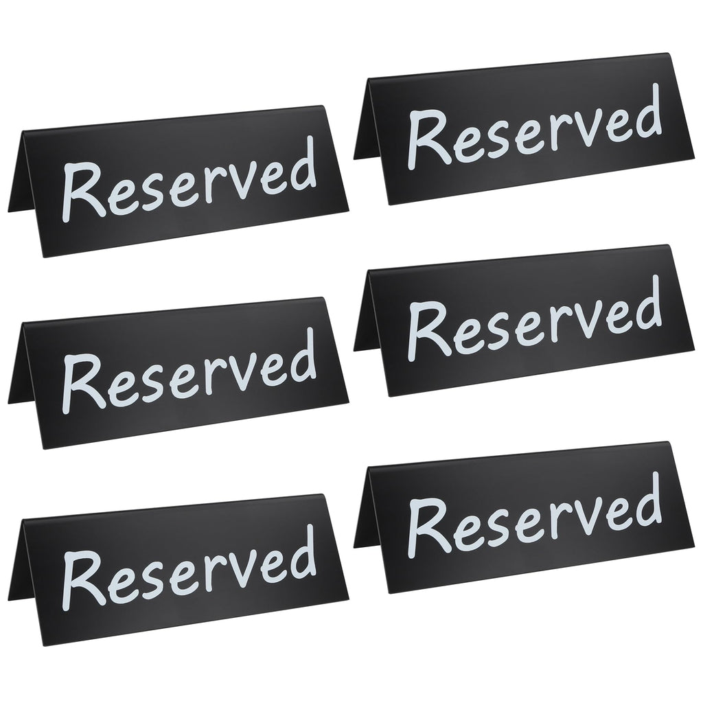 6 Pack Acrylic Reserved Table Signs for Wedding Party Restaurant - Double Sided Reserved Tent Sign for Tables Chairs - Wedding Accessories Guest Reservation Sign - 7.9 x 2.7 Inches - Black White Words Black Background