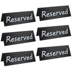 6 Pack Acrylic Reserved Table Signs for Wedding Party Restaurant - Double Sided Reserved Tent Sign for Tables Chairs - Wedding Accessories Guest Reservation Sign - 7.9 x 2.7 Inches - Black White Words Black Background