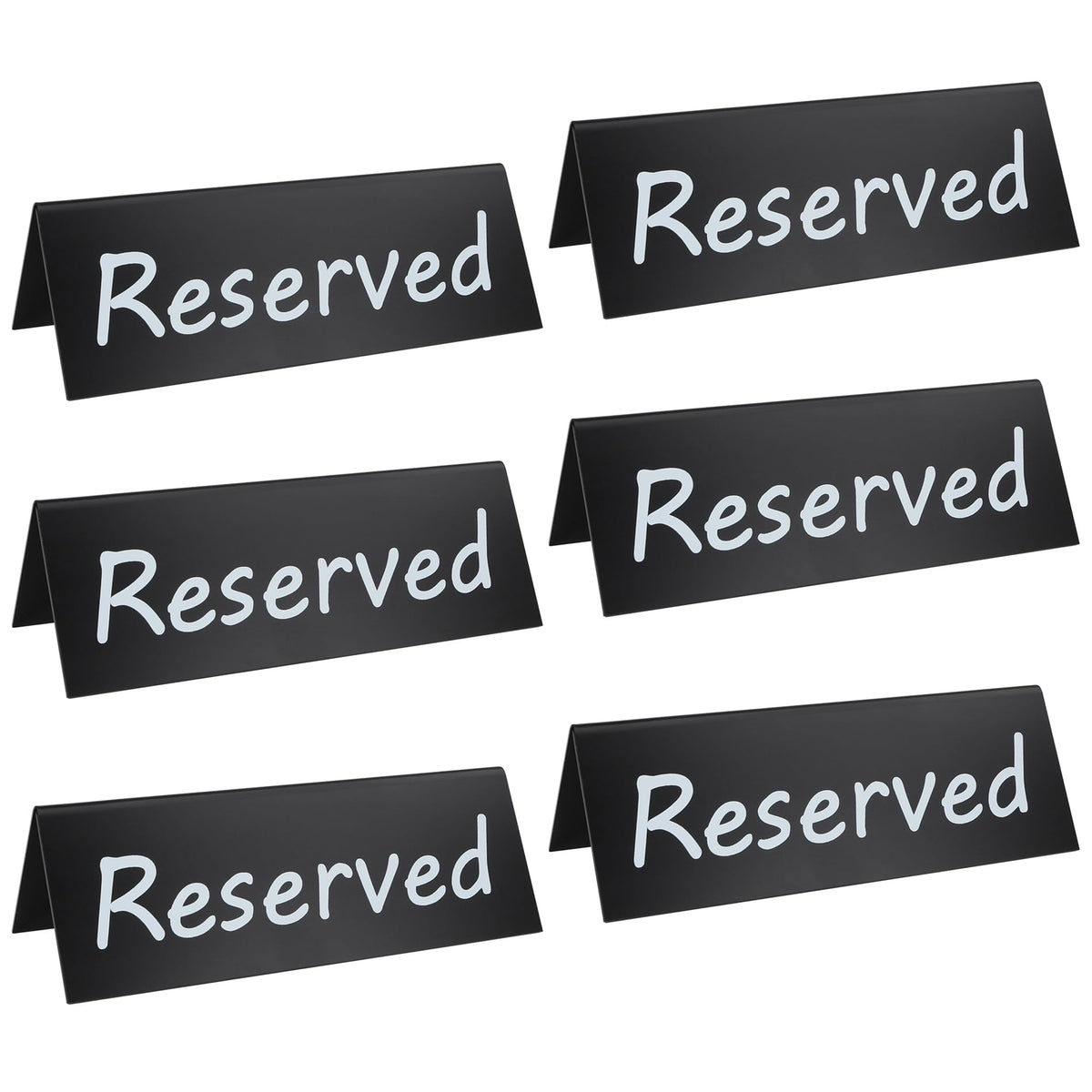 6 Pack Acrylic Reserved Table Signs for Wedding Party Restaurant - Double Sided Reserved Tent Sign for Tables Chairs - Wedding Accessories Guest Reservation Sign - 7.9 x 2.7 Inches - Black White Words Black Background