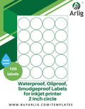 Arlig 2-inch Circle Waterproof Labels for Inkjet Printers – Smudge-Proof, Oil-Proof for Bottles, Food, Pantry, Lip Gloss, Essential Oils, and Jars | 100 Labels (5 Sheets, 20/Sheet) (Matte)