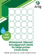 Arlig 2-inch Circle Waterproof Labels for Inkjet Printers – Smudge-Proof, Oil-Proof for Bottles, Food, Pantry, Lip Gloss, Essential Oils, and Jars | 100 Labels (5 Sheets, 20/Sheet) (Matte)