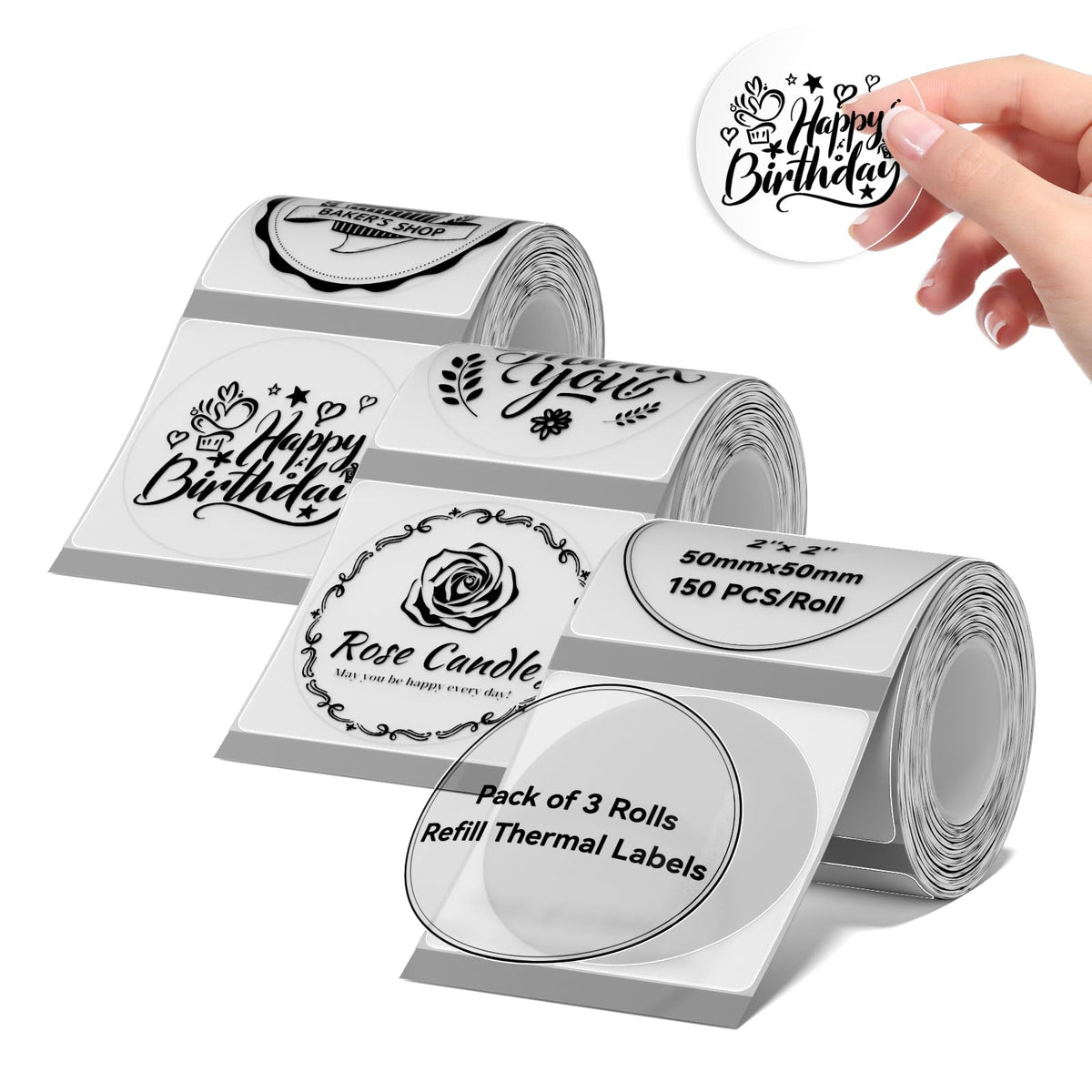 NIIMBOT 3 Roll 50x50mm Round Clear Labels for B1/B2/B21/B3S/Pro Label Maker SET A