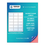 Premium Label Supply Glossy Clear Labels – 2.5" x 1.563" – Laser/Inkjet Compatible – (18 per Sheet), 10 Sheets – 180 Total Adhesive Labels 180 Labels