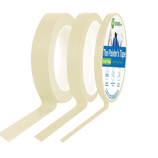 EDSRDRUS Thin Painters Tape 1/8, 1/4, 1/2，3/4，1 inch Width 40 Yard Painter Tape Paint Tape Masking Tape, for DIY, Crafts and Art Paint Big Projects 1/4”+1/2”+3/4” x 3 rolls Cream