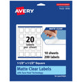 Avery® Matte Clear Square Labels, Sure Feed® Technology, 1.5" x 1.5", 200 Matte Clear Labels, Print-to-The-Edge, Laser/Inkjet Printable 200 labels