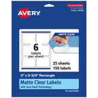Avery Matte Clear Rectangle Labels, Sure Feed Technology, 3" x 3.75", 150 Matte Clear Labels, Print-to-The-Edge, Laser/Inkjet Printable 150 labels
