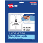 Avery Matte Clear Arched Labels, Sure Feed Technology, 4.75" x 3.5", 40 Matte Clear Labels, Print-to-The-Edge, Laser/Inkjet Printable 40 labels