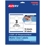 Avery Matte Clear Wraparound Band Labels, Sure Feed Technology, 2-3/8" x 8", Cigar Band Labels, 30 Total, Laser/Inkjet Printable 30 labels