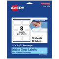 Avery Matte Clear Rectangle Labels, Sure Feed Technology, 2" x 3.5", 80 Matte Clear Labels, Print-to-The-Edge, Laser/Inkjet Printable 80 labels