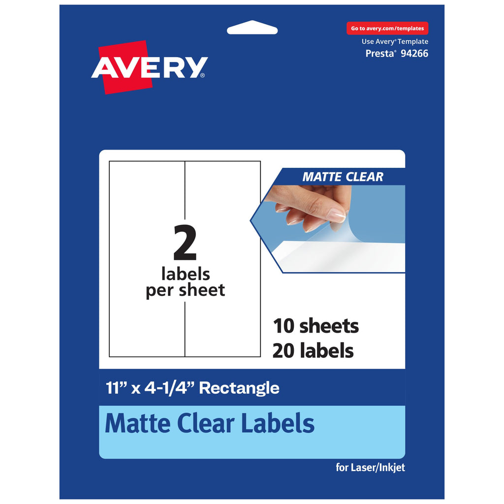 Avery Matte Clear Rectangle Labels, 11" x 4.25", 20 Matte Clear Labels, Laser/Inkjet Printable 20 labels