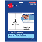Avery Matte Clear Rectangle Labels, 11" x 4.25", 20 Matte Clear Labels, Laser/Inkjet Printable 20 labels