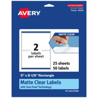 Avery® Matte Clear Rectangle Labels, Sure Feed® Technology, 5" x 8-1/8", 50 Matte Clear Labels, Laser/Inkjet Printable 50 labels