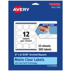 Avery Matte Clear Arched Square Labels, Sure Feed Technology, 2" x 2-3/16", 300 Matte Clear Labels, Print-to-The-Edge, Laser/Inkjet Printable 300 labels