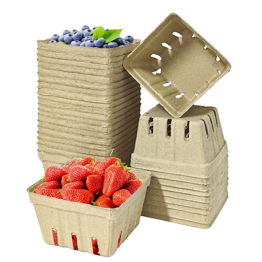 30 Pack Natural Pulp Fiber Berry Basket,Small Molded Produce Vented Basket Square