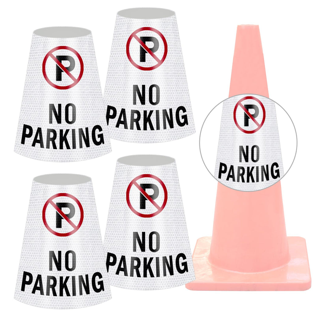 4 Pack No Parking Cones Message Sleeve, 360° Bright Reflective Cones Sleeve 4 Pack