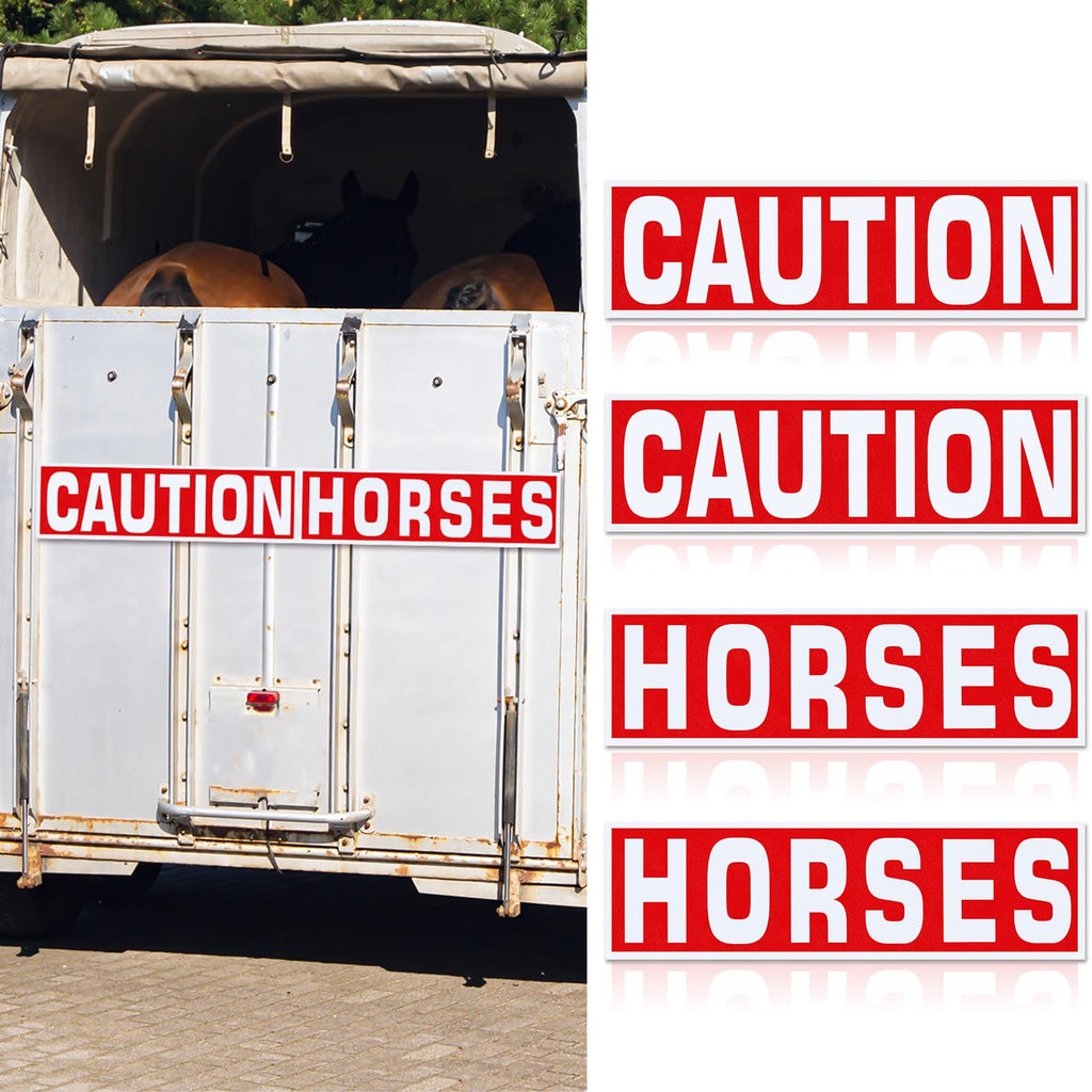 4 Pcs Caution Horses Trailer Decals, Reflective Warning Stickers
